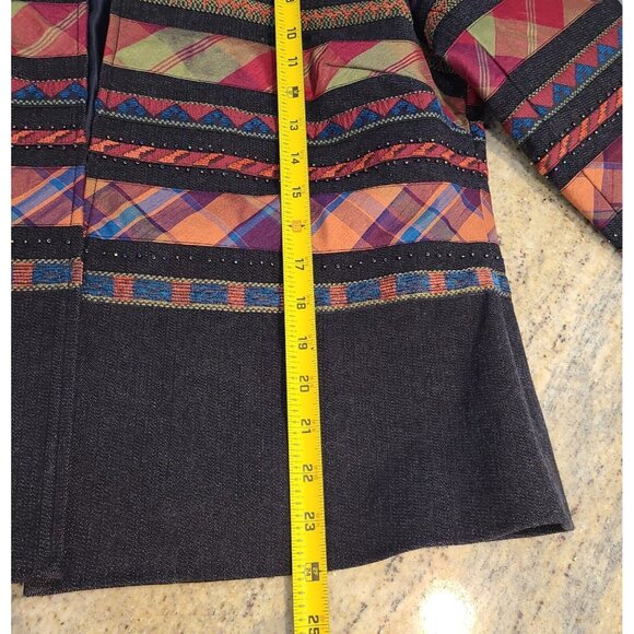 Coldwater Creek Size 12 Petite Denim Blazer Geometric Southwestern Sequin - Picture 4 of 13